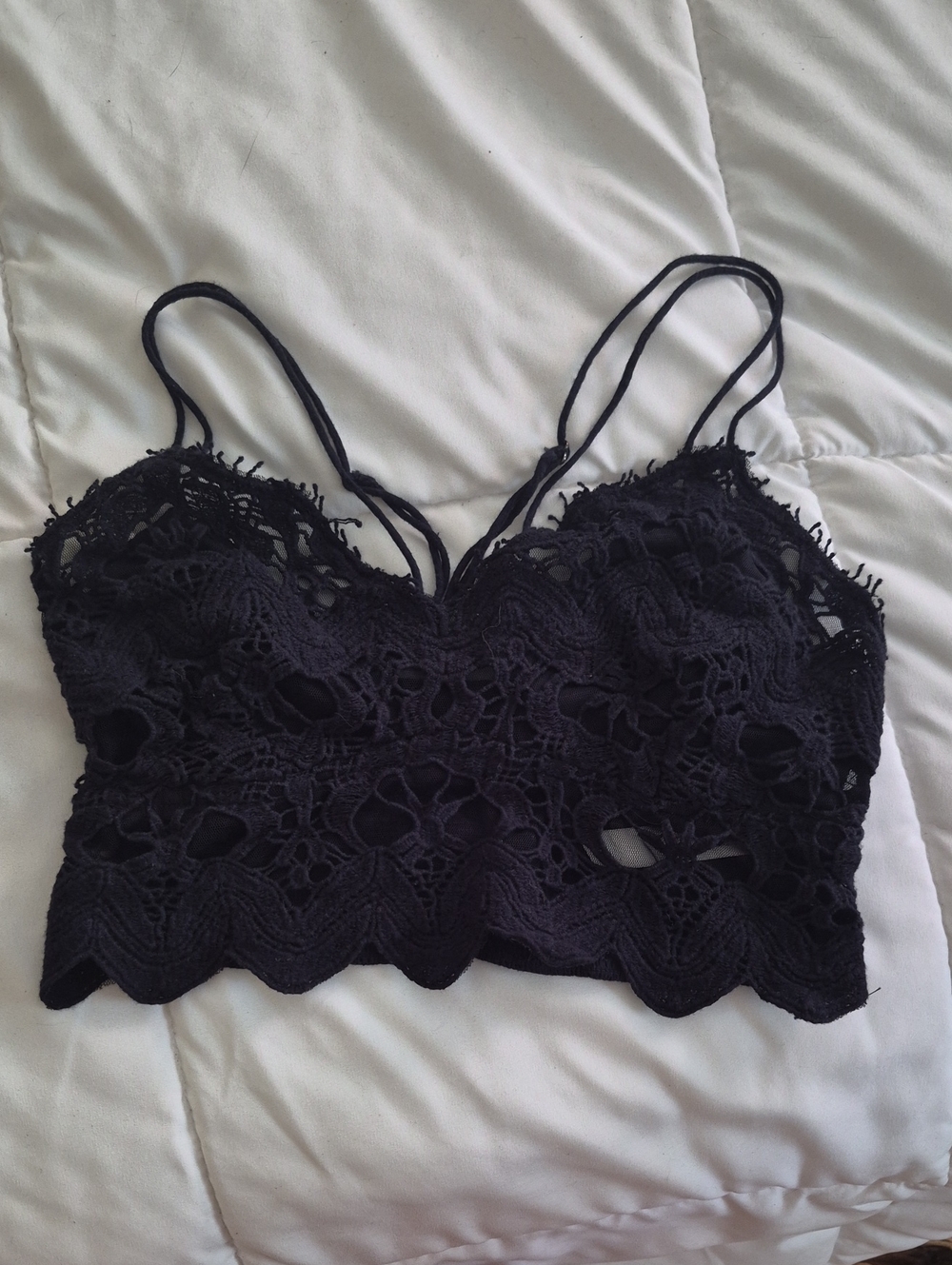 Free People-Black Lace Bralette Crop Top - Women Intimates Xs/s